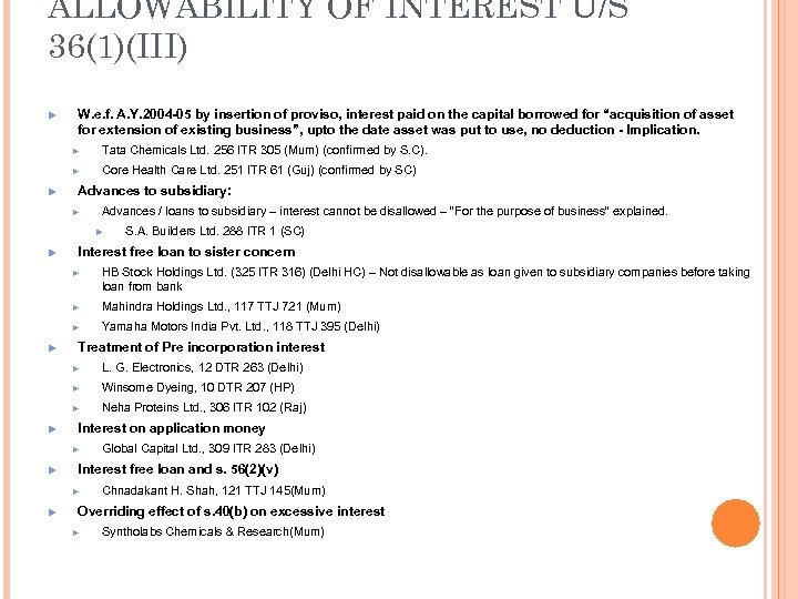 ALLOWABILITY OF INTEREST U/S 36(1)(III) ► W. e. f. A. Y. 2004 -05 by