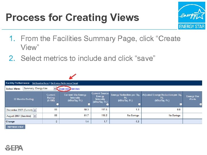 Process for Creating Views 1. From the Facilities Summary Page, click “Create View” 2.
