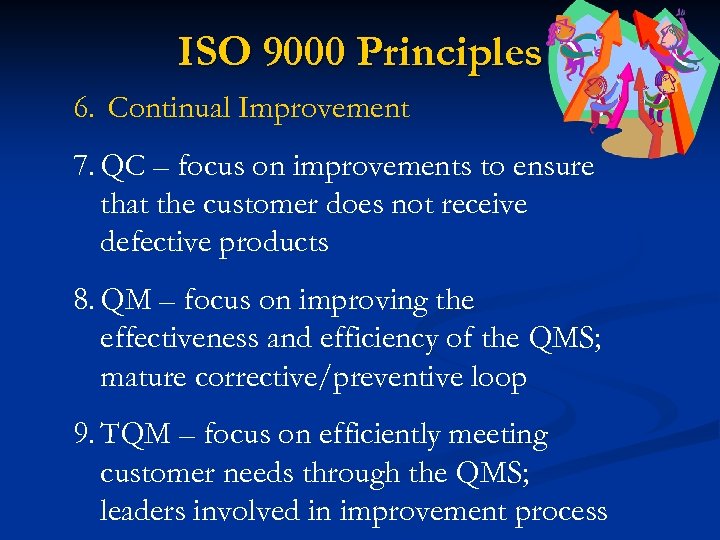 ISO 9000 Principles 6. Continual Improvement 7. QC – focus on improvements to ensure