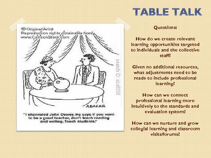 TABLE TALK Questions: How do we create relevant learning opportunities targeted to individuals and
