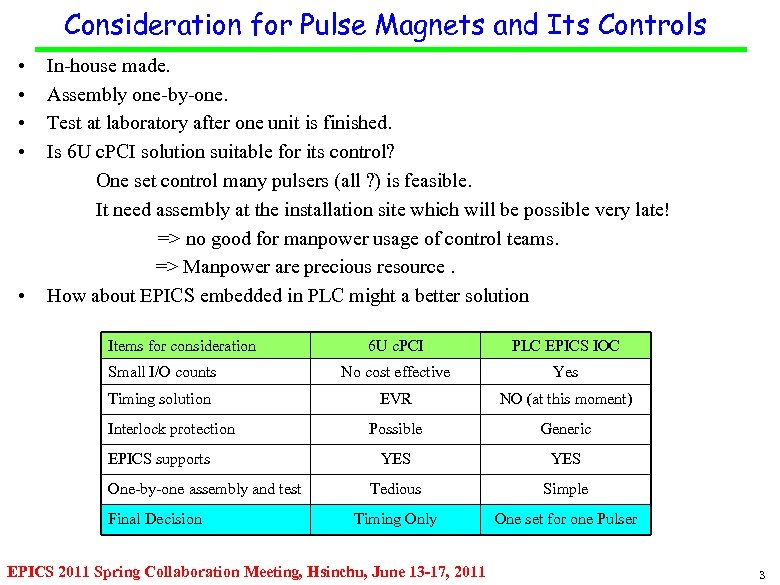 Consideration for Pulse Magnets and Its Controls • • • In-house made. Assembly one-by-one.