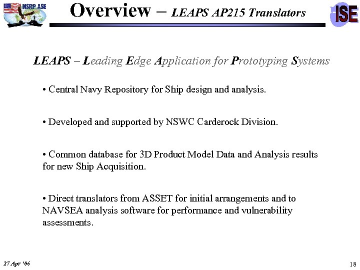 Overview – LEAPS AP 215 Translators LEAPS – Leading Edge Application for Prototyping Systems