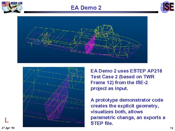 EA Demo 2 uses ESTEP AP 218 Test Case 2 (based on TWR Frame