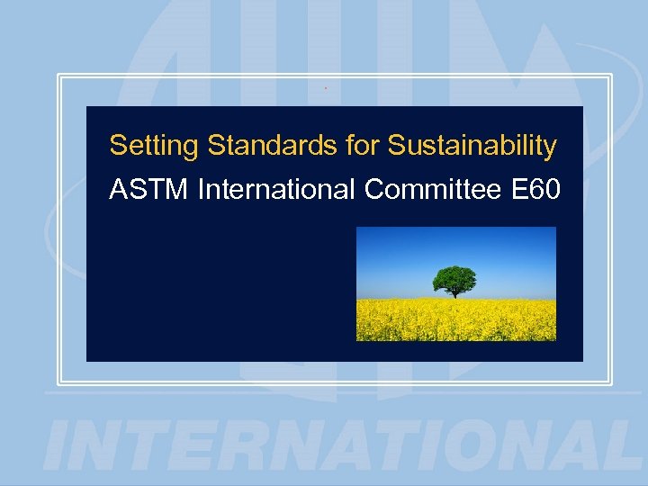 1 Setting Standards for Sustainability ASTM International Committee E 60 