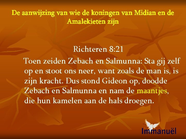 De aanwijzing van wie de koningen van Midian en de Amalekieten zijn Richteren 8: