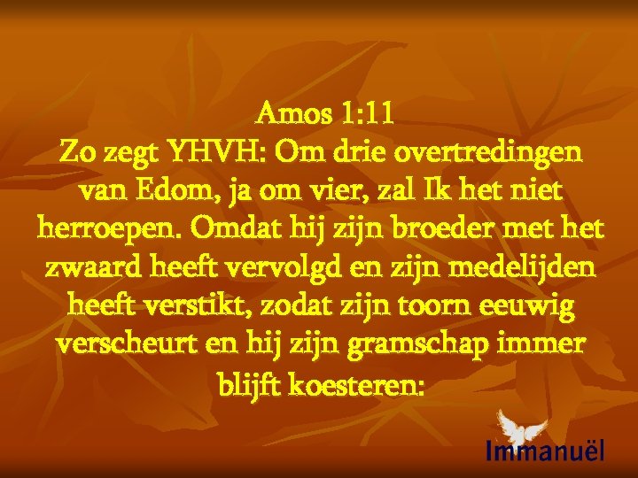 Amos 1: 11 Zo zegt YHVH: Om drie overtredingen van Edom, ja om vier,