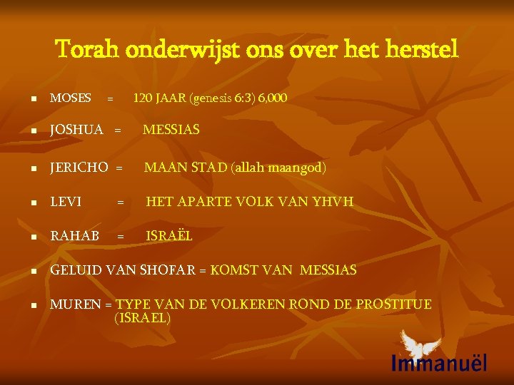 Torah onderwijst ons over het herstel n MOSES = 120 JAAR (genesis 6: 3)