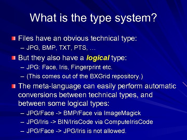 What is the type system? Files have an obvious technical type: – JPG, BMP,