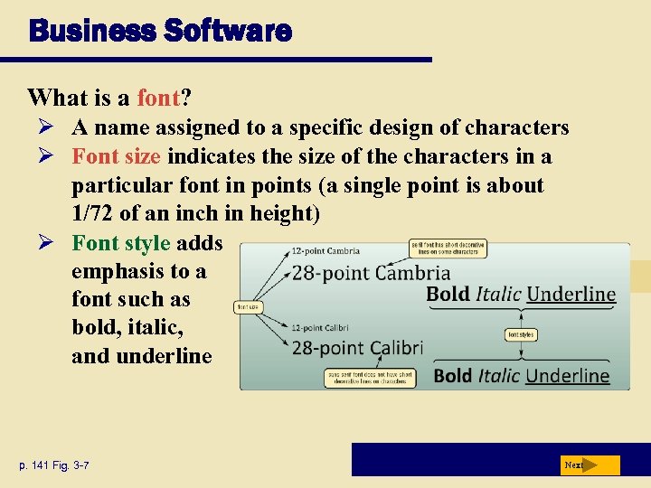Business Software What is a font? Ø A name assigned to a specific design
