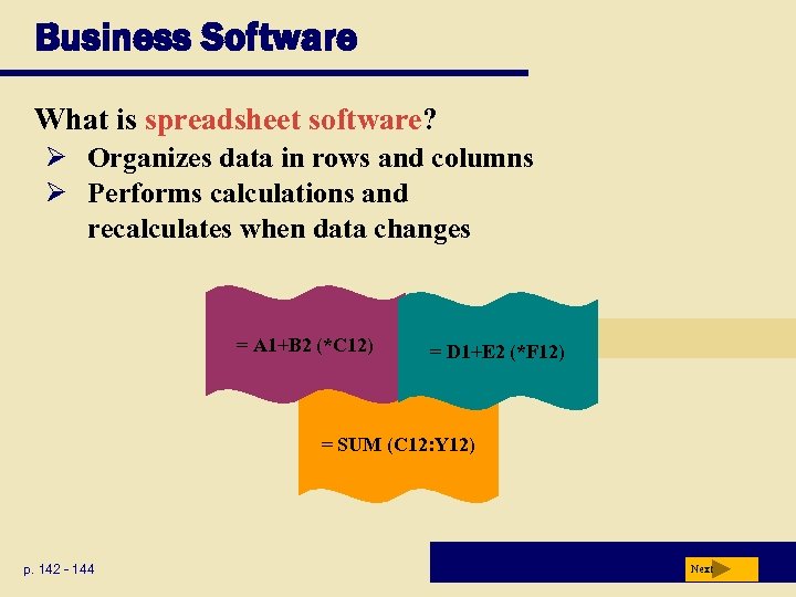 Business Software What is spreadsheet software? Ø Organizes data in rows and columns Ø