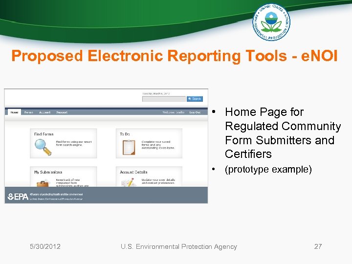 Proposed Electronic Reporting Tools - e. NOI • Home Page for Regulated Community Form