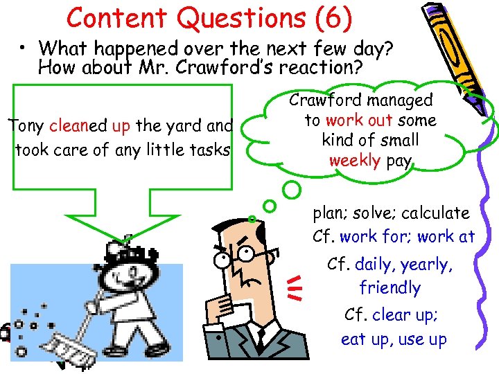 Content Questions (6) • What happened over the next few day? How about Mr.