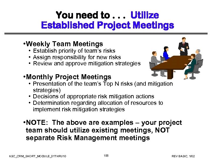 You need to. . . Utilize Established Project Meetings • Weekly Team Meetings •