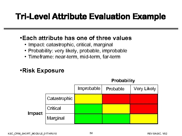 Tri-Level Attribute Evaluation Example • Each attribute has one of three values • Impact: