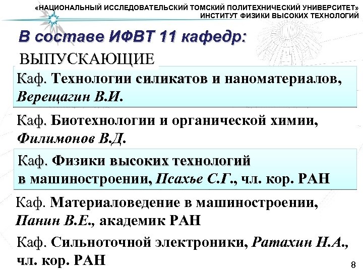  «НАЦИОНАЛЬНЫЙ ИССЛЕДОВАТЕЛЬСКИЙ ТОМСКИЙ ПОЛИТЕХНИЧЕСКИЙ УНИВЕРСИТЕТ» ИНСТИТУТ ФИЗИКИ ВЫСОКИХ ТЕХНОЛОГИЙ В составе ИФВТ 11