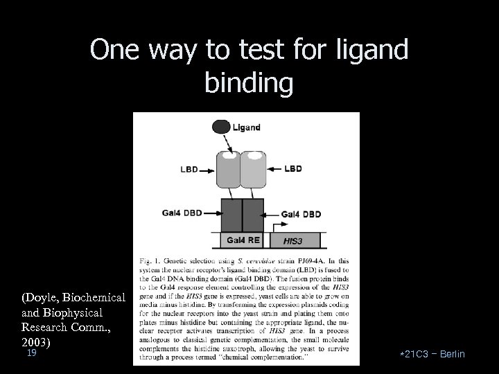 One way to test for ligand binding (Doyle, Biochemical and Biophysical Research Comm. ,
