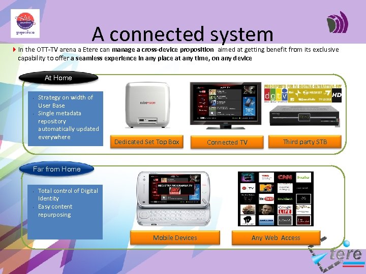 A connected system 4 In the OTT-TV arena a Etere can manage a cross-device