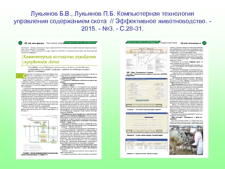 Лукьянов Б. В. , Лукьянов П. Б. Компьютерная технология управления содержанием скота // Эффективное