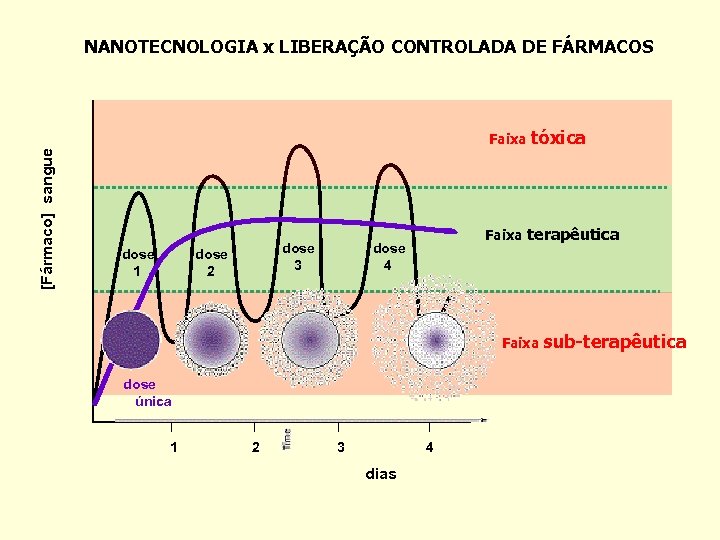 NANOTECNOLOGIA x LIBERAÇÃO CONTROLADA DE FÁRMACOS [Fármaco] sangue Faixa tóxica dose 1 dose 3