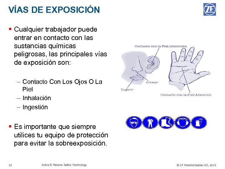 VÍAS DE EXPOSICIÓN § Cualquier trabajador puede entrar en contacto con las sustancias químicas