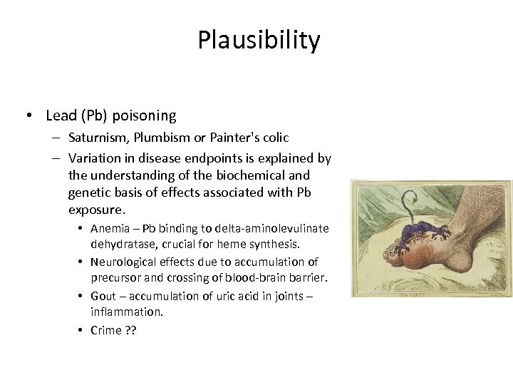 Plausibility • Lead (Pb) poisoning – Saturnism, Plumbism or Painter's colic – Variation in