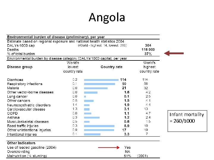 Angola Infant mortality = 260/1000 