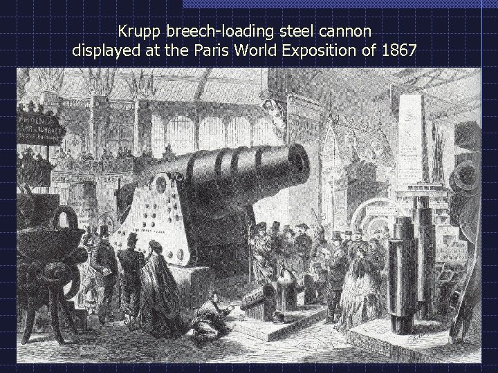 Krupp breech-loading steel cannon displayed at the Paris World Exposition of 1867 