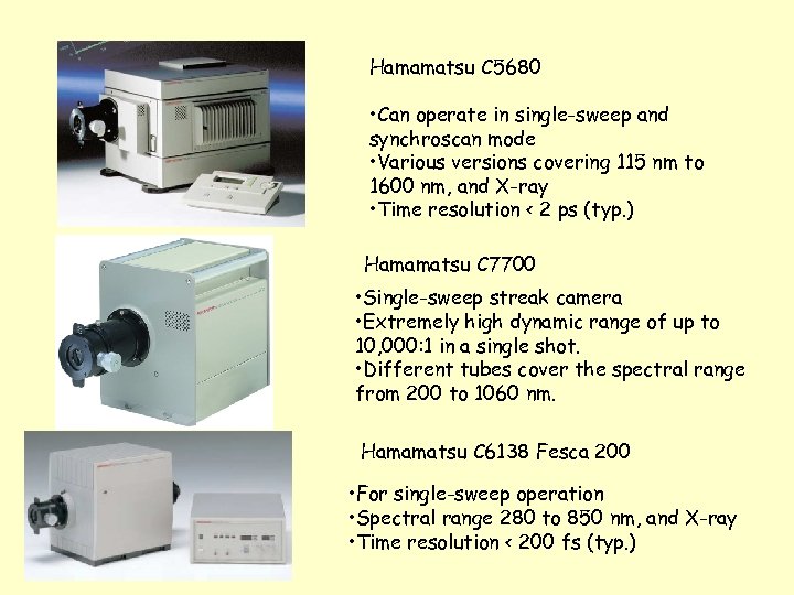 Hamamatsu C 5680 • Can operate in single-sweep and synchroscan mode • Various versions