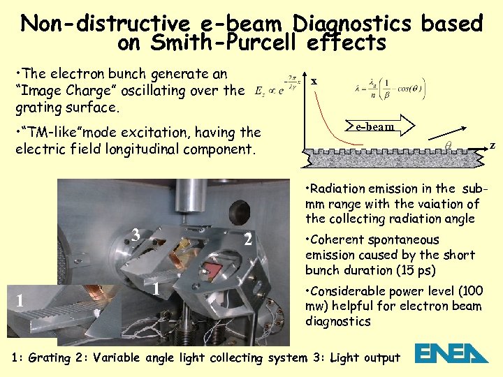 Non-distructive e-beam Diagnostics based on Smith-Purcell effects • The electron bunch generate an “Image