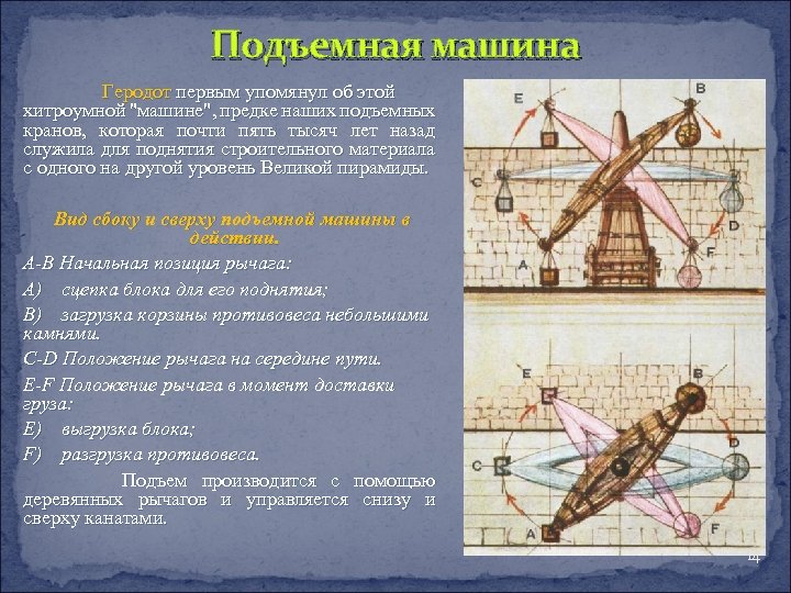 Подъемный кран развивает мощность. Подъемные механизмы Геродота. Подъемный механизм Геродота. Геродот описал пирамиду.