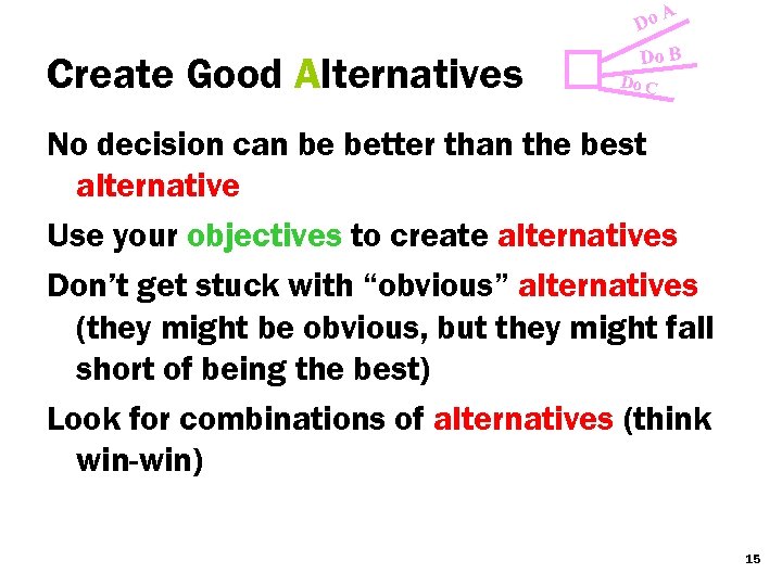 Do Create Good Alternatives A Do B Do C No decision can be better