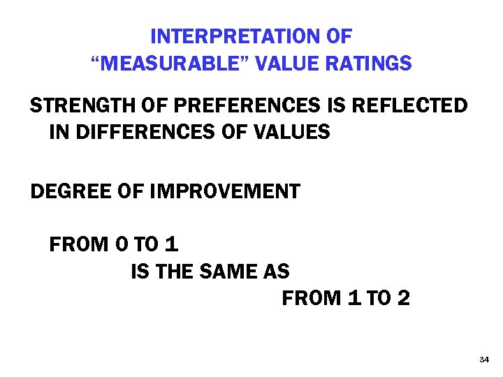 INTERPRETATION OF “MEASURABLE” VALUE RATINGS STRENGTH OF PREFERENCES IS REFLECTED IN DIFFERENCES OF VALUES