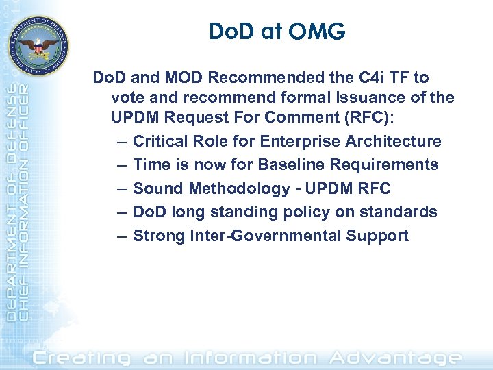 Do. D at OMG Do. D and MOD Recommended the C 4 i TF