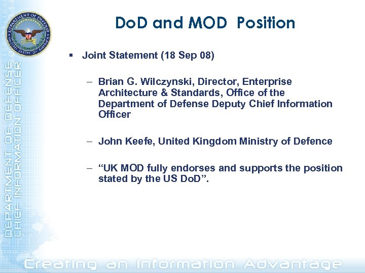 Do. D and MOD Position § Joint Statement (18 Sep 08) – Brian G.