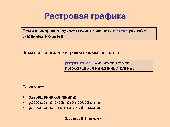 Растровая графика Основа растрового представления графики - пиксел (точка) с указанием его цвета. Важным