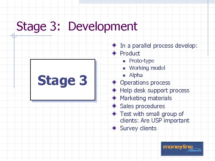 Stage 3: Development In a parallel process develop: Product n n Stage 3 n