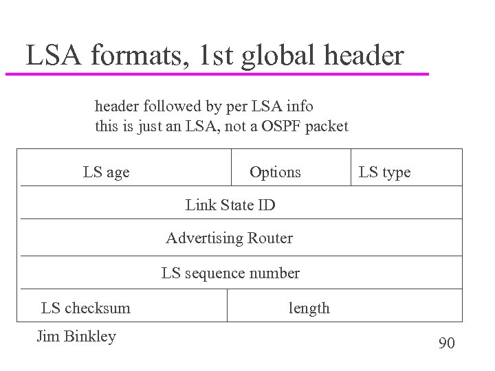 LSA formats, 1 st global header followed by per LSA info this is just