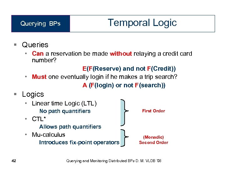 Temporal Logic Querying BPs § Queries • Can a reservation be made without relaying