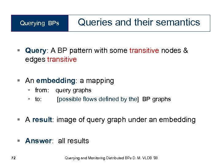 Querying BPs Queries and their semantics § Query: A BP pattern with some transitive