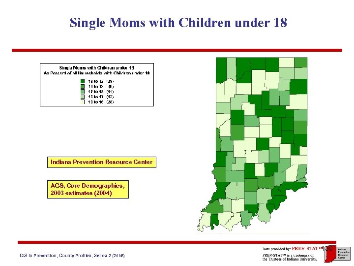 Single Moms with Children under 18 Indiana Prevention Resource Center AGS, Core Demographics, 2003