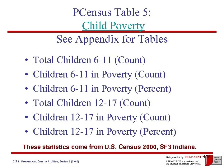 PCensus Table 5: Child Poverty See Appendix for Tables • • • Total Children