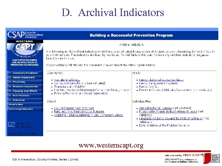 D. Archival Indicators www. westerncapt. org 176 GIS in Prevention, County Profiles, Series 2
