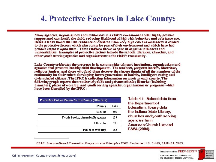 4. Protective Factors in Lake County: Many agencies, organizations and institutions in a child’s