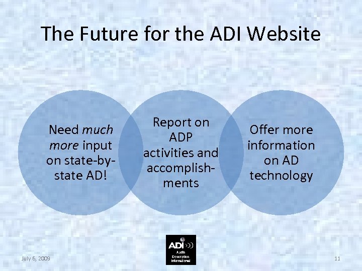 The Future for the ADI Website Need much more input on state-bystate AD! July