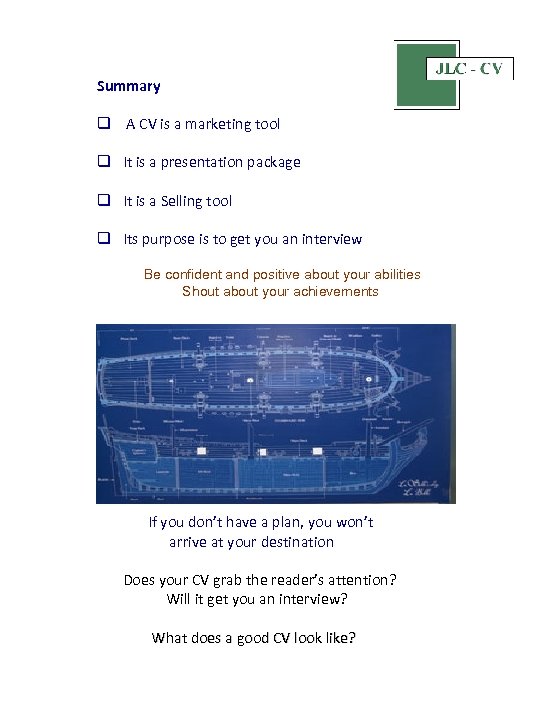 Summary q A CV is a marketing tool q It is a presentation package