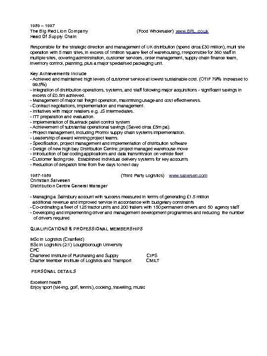 1989 – 1997 The Big Red Lion Company (Food Wholesaler) www. BRL. . co.