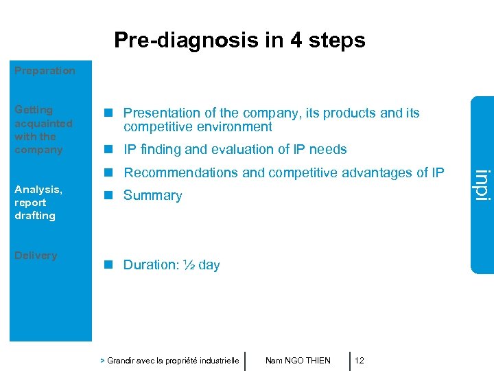 Pre-diagnosis in 4 steps Preparation Getting acquainted with the company n Presentation of the