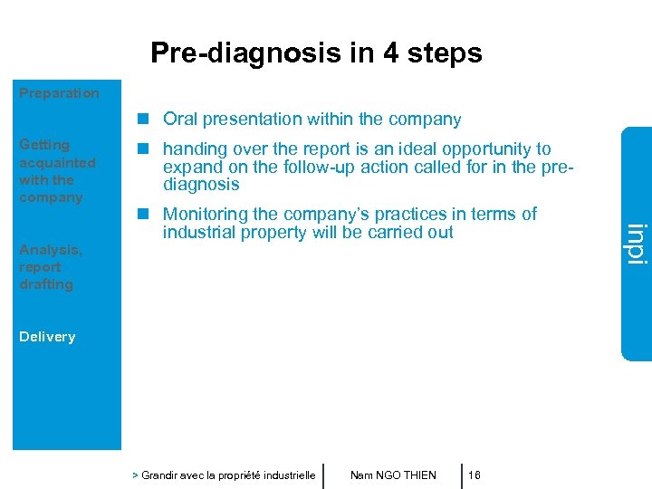 Pre-diagnosis in 4 steps Preparation n Oral presentation within the company Getting acquainted with
