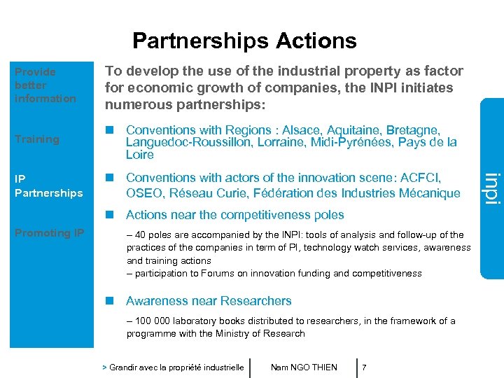 Partnerships Actions To develop the use of the industrial property as factor for economic