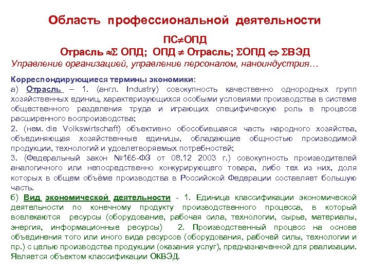 Область профессиональной деятельности ПС ОПД Отрасль ОПД; ОПД Отрасль; ОПД ВЭД Управление организацией, управление